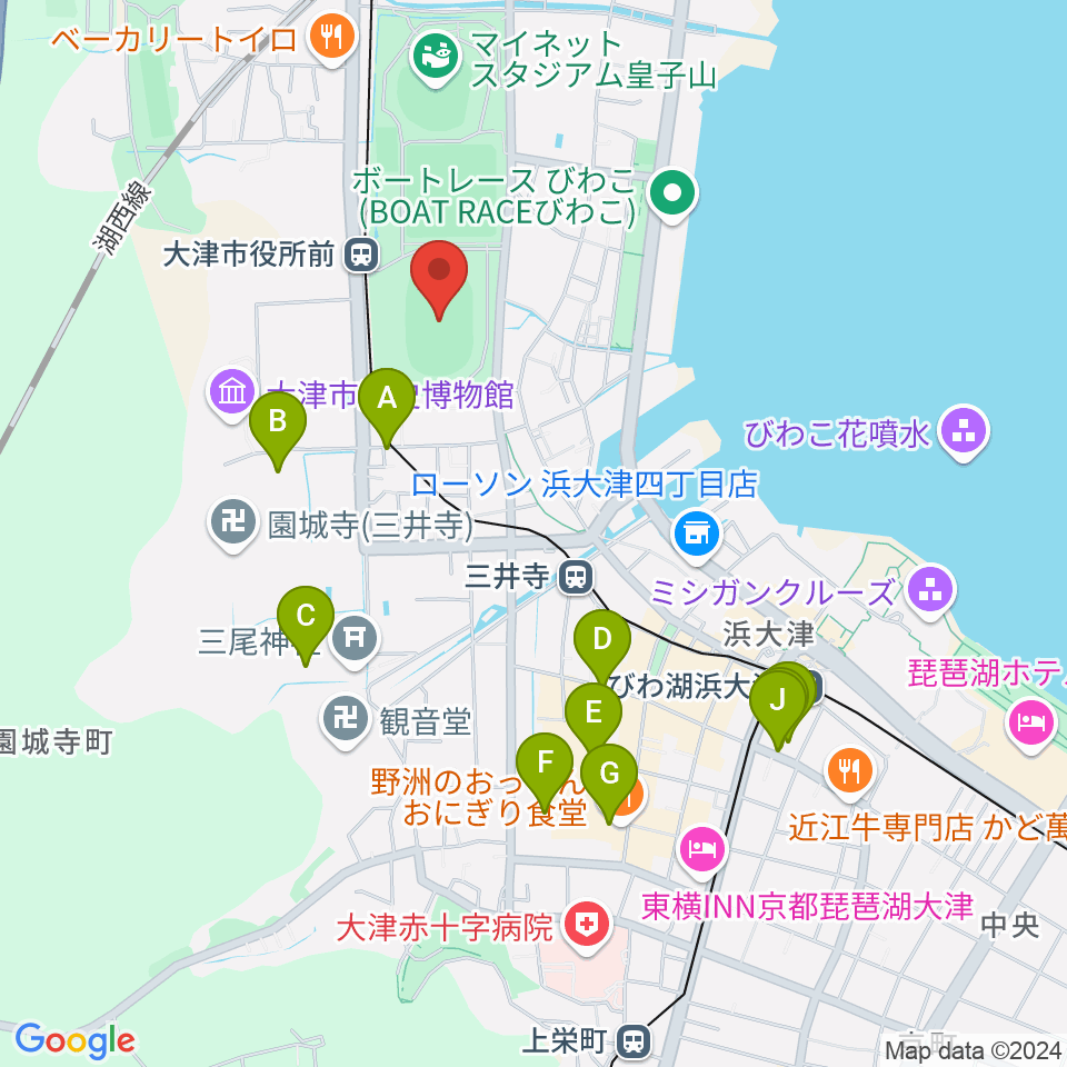 皇子山陸上競技場周辺のホテル一覧地図