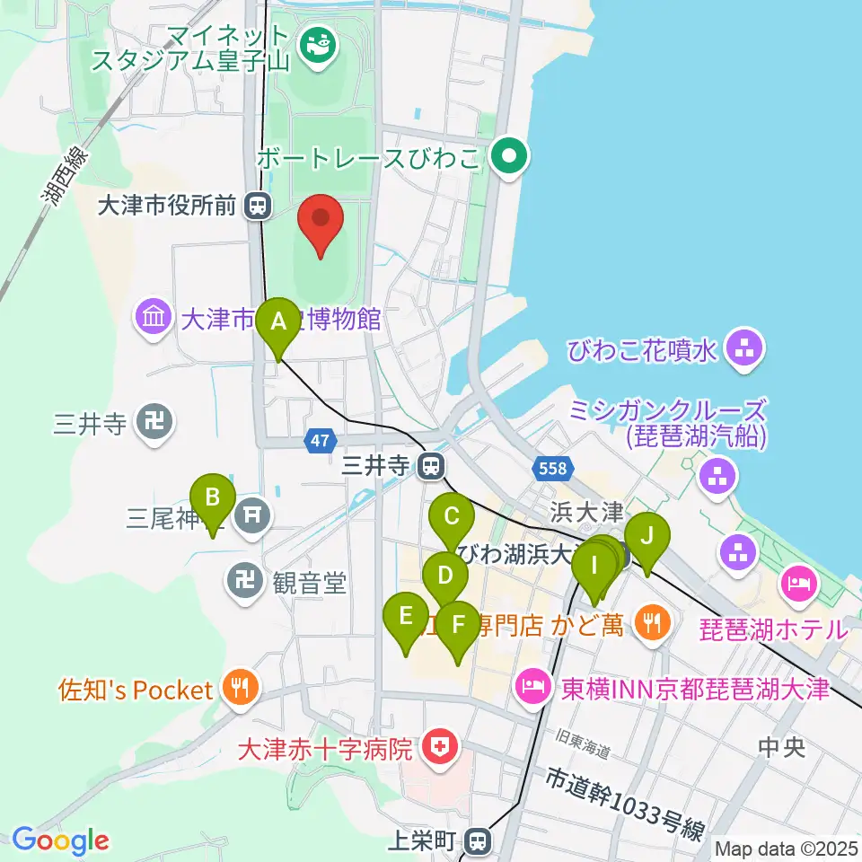 皇子山陸上競技場周辺のホテル一覧地図