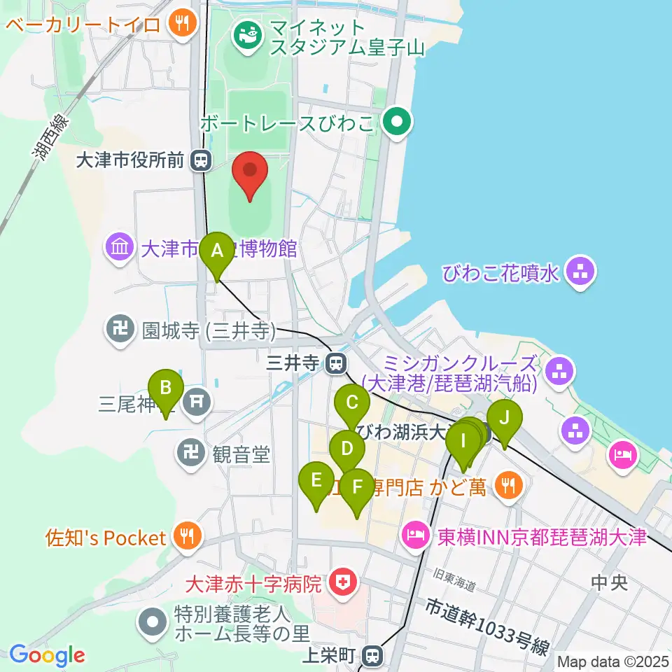 皇子山陸上競技場周辺のホテル一覧地図