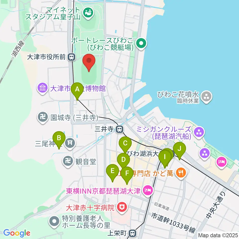 皇子山陸上競技場周辺のホテル一覧地図