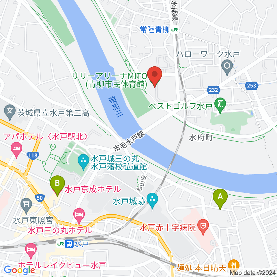 リリーアリーナMITO 青柳公園市民体育館周辺のホテル一覧地図