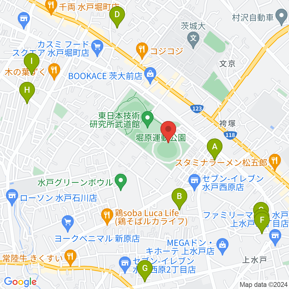 堀原運動公園野球場周辺のホテル一覧地図