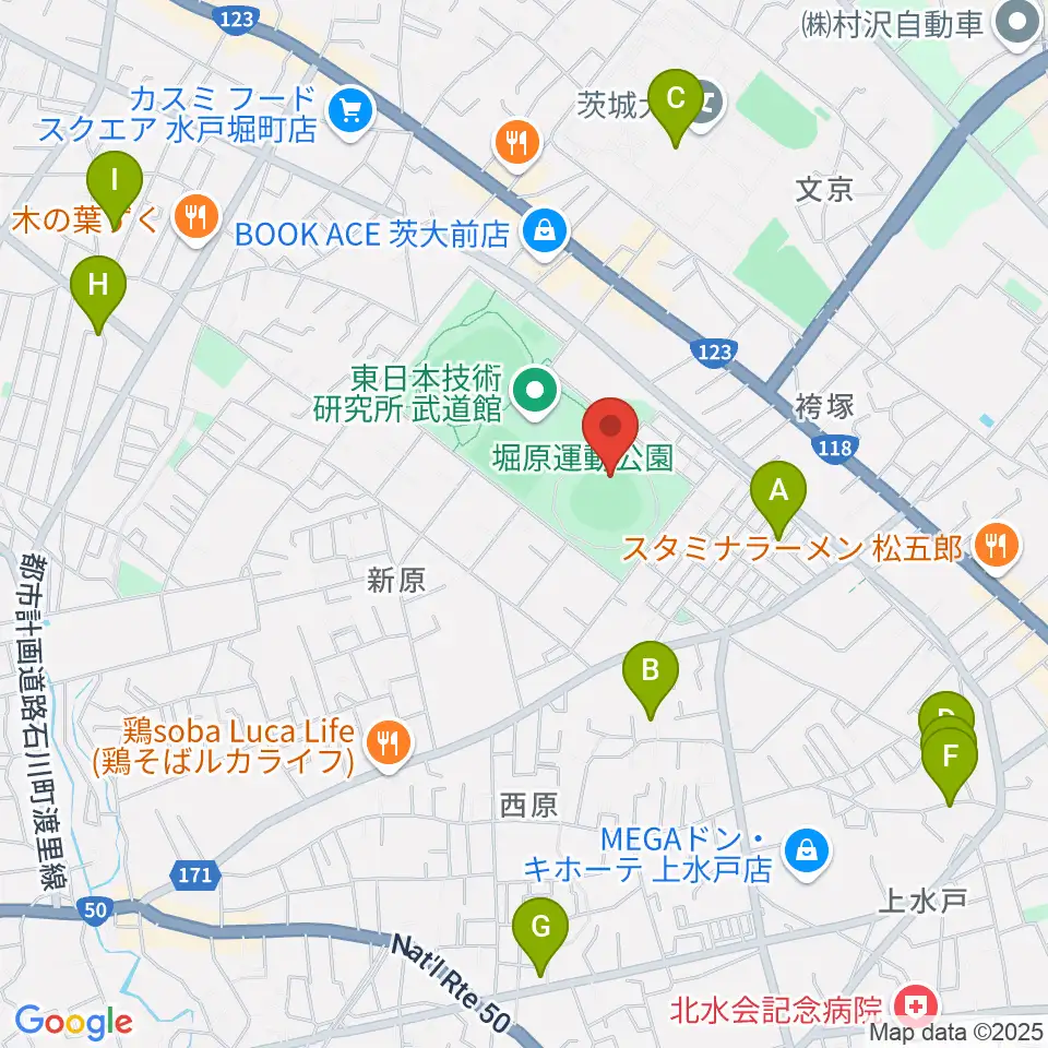 堀原運動公園野球場周辺のホテル一覧地図
