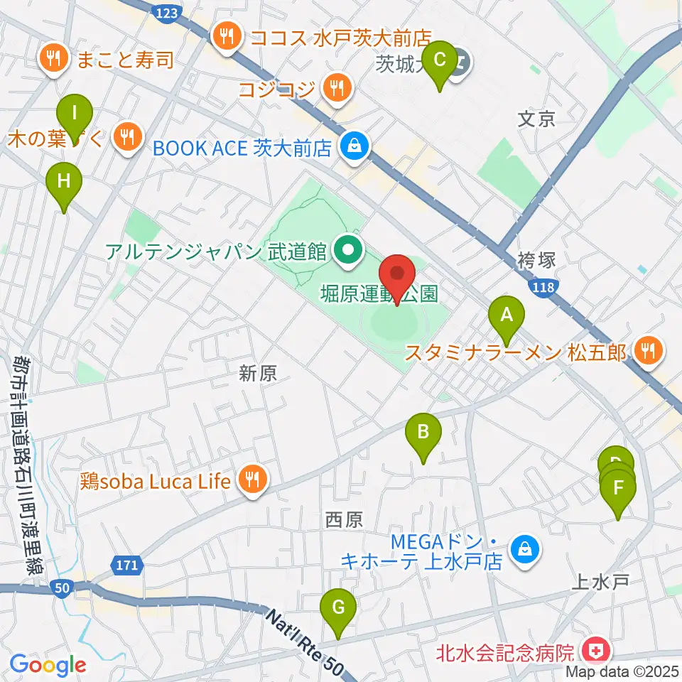 堀原運動公園野球場周辺のホテル一覧地図