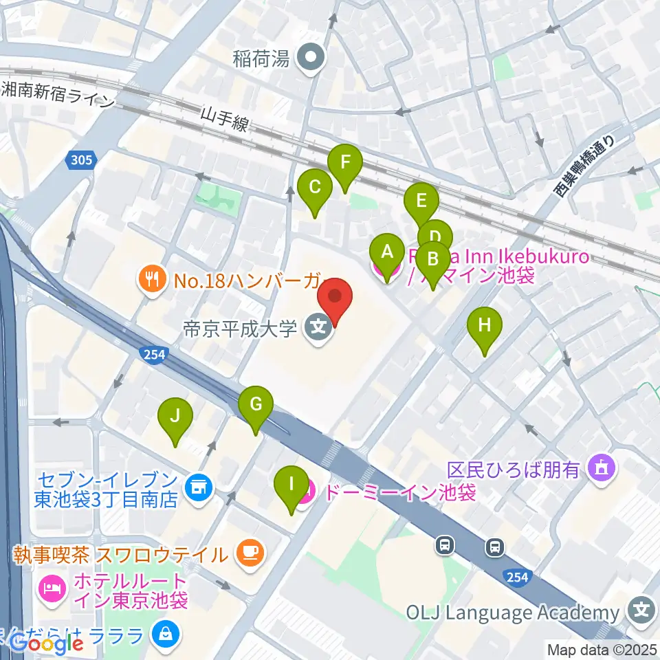 帝京平成大学冲永記念ホール周辺のホテル一覧地図