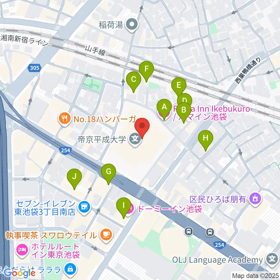 帝京平成大学冲永記念ホール周辺のホテル一覧地図