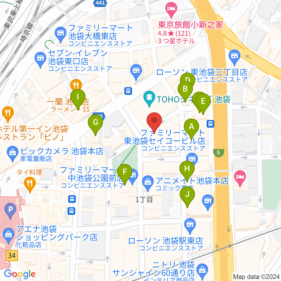 池袋harevutai周辺のホテル一覧地図