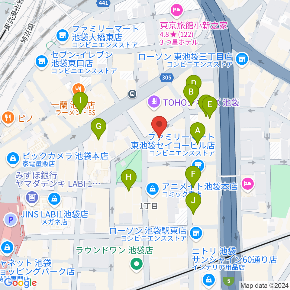 池袋harevutai周辺のホテル一覧地図