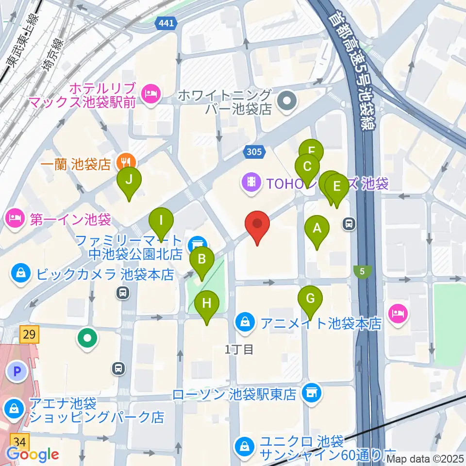 池袋harevutai周辺のホテル一覧地図