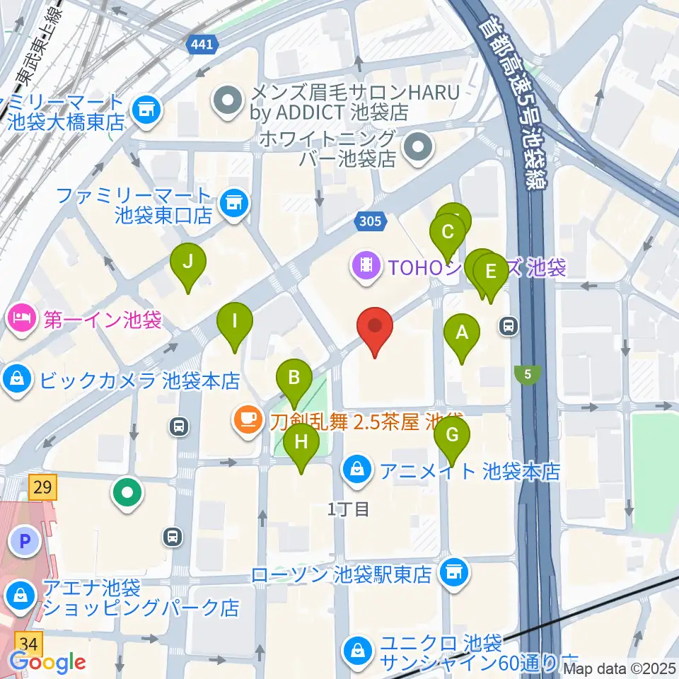 池袋harevutai周辺のホテル一覧地図