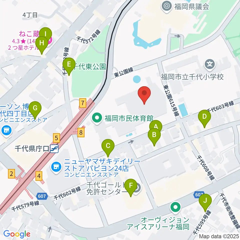 福岡市民体育館周辺のホテル一覧地図