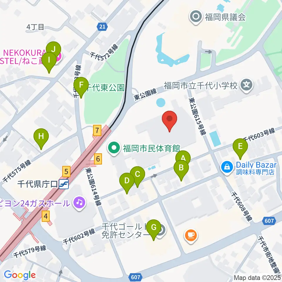 福岡市民体育館周辺のホテル一覧地図