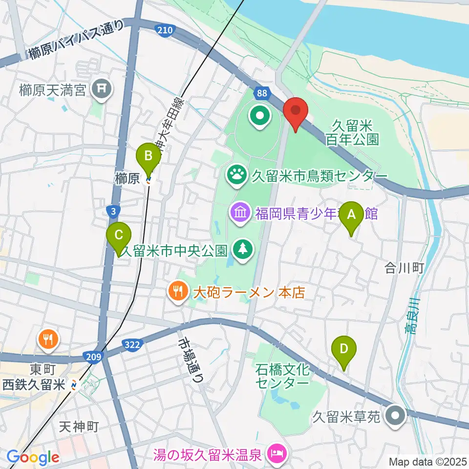 久留米アリーナ周辺のホテル一覧地図