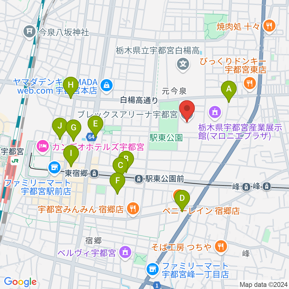 ブレックスアリーナ宇都宮周辺のホテル一覧地図