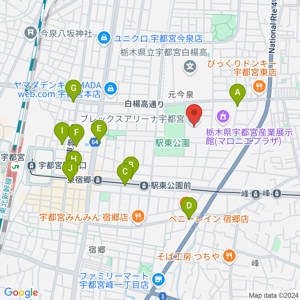 ブレックスアリーナ宇都宮周辺のホテル一覧地図