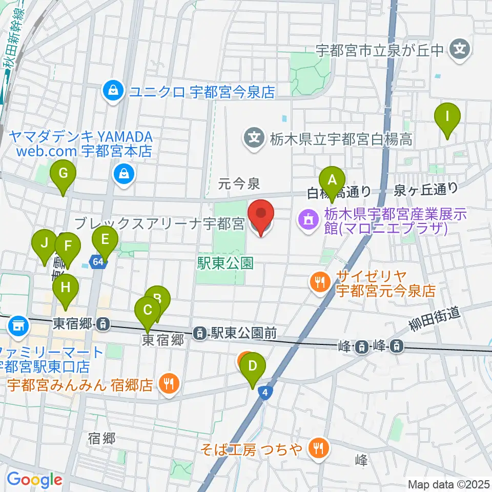 ブレックスアリーナ宇都宮周辺のホテル一覧地図