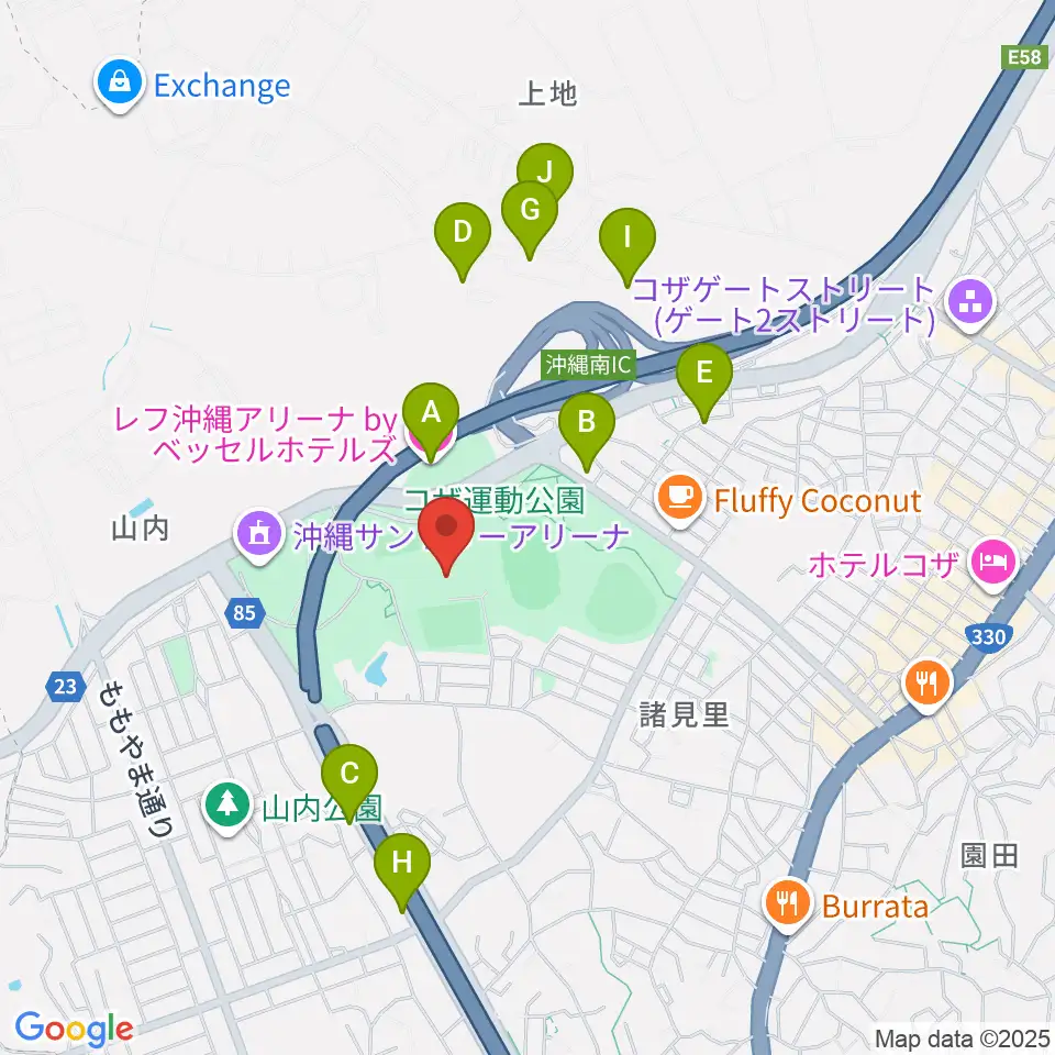 沖縄市体育館周辺のホテル一覧地図