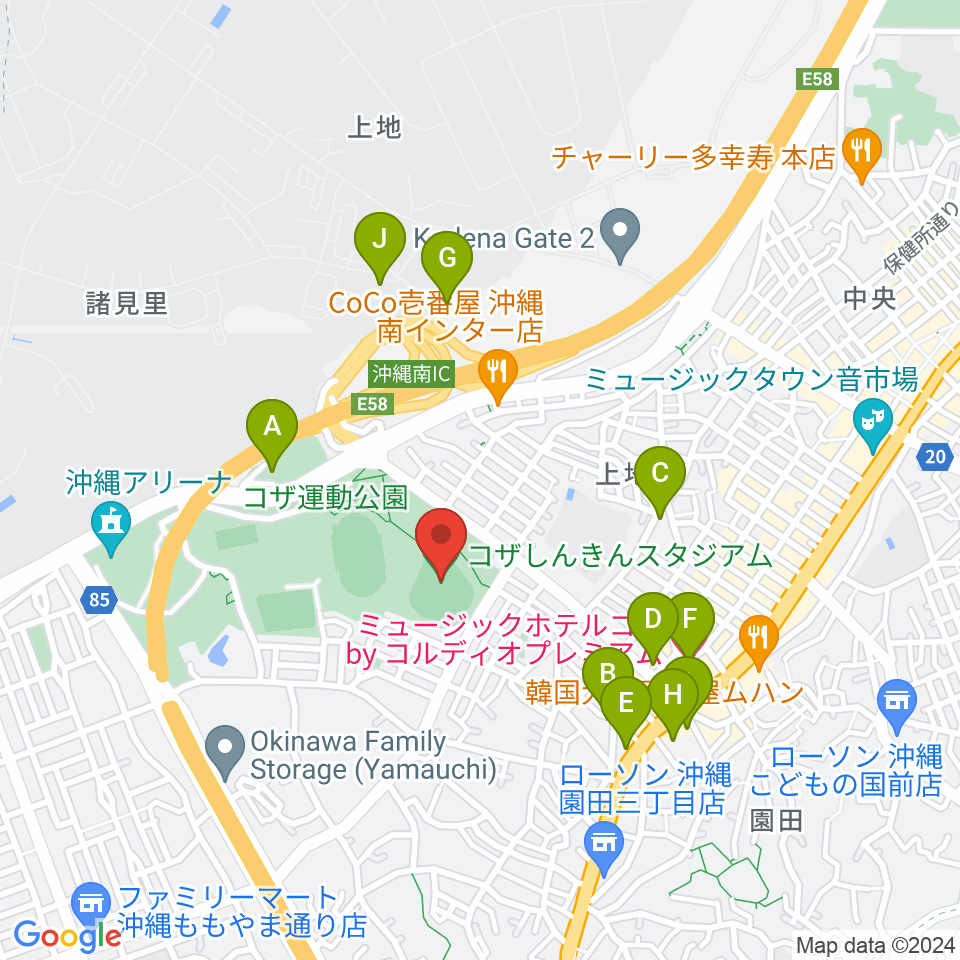 コザしんきんスタジアム周辺のホテル一覧地図
