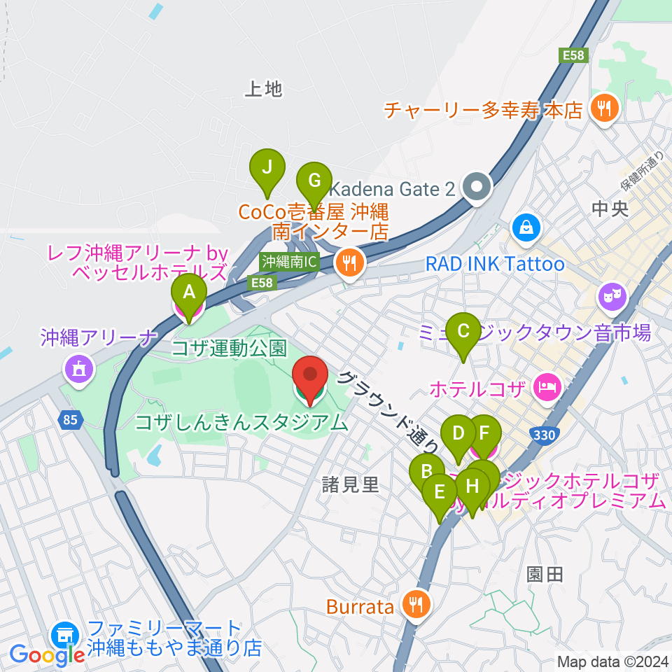 コザしんきんスタジアム周辺のホテル一覧地図