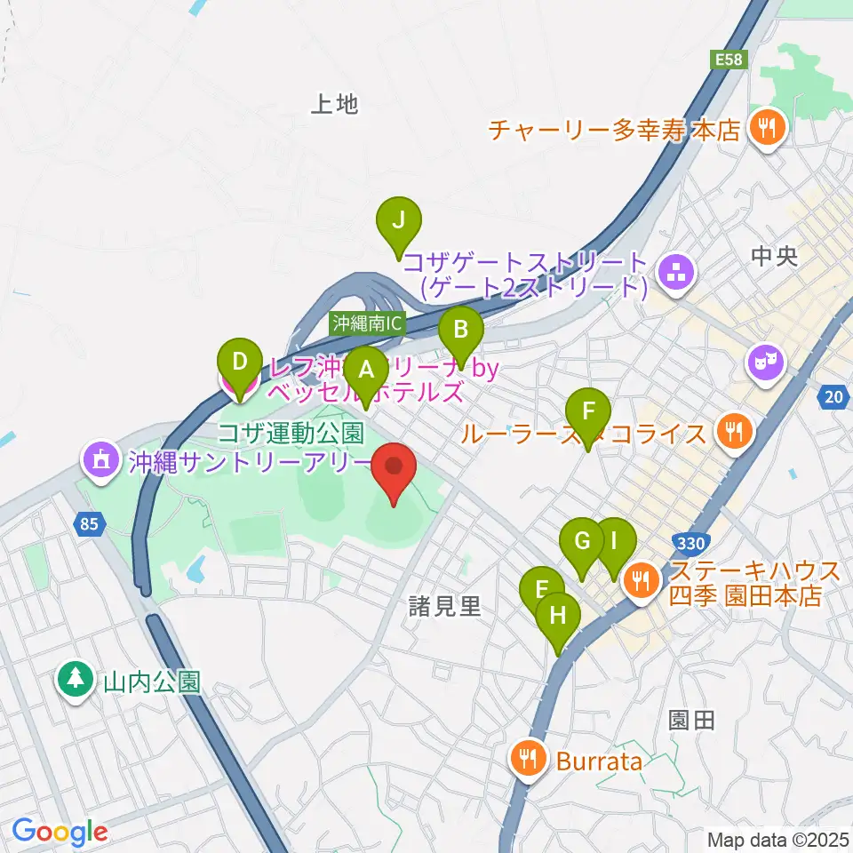 コザしんきんスタジアム周辺のホテル一覧地図