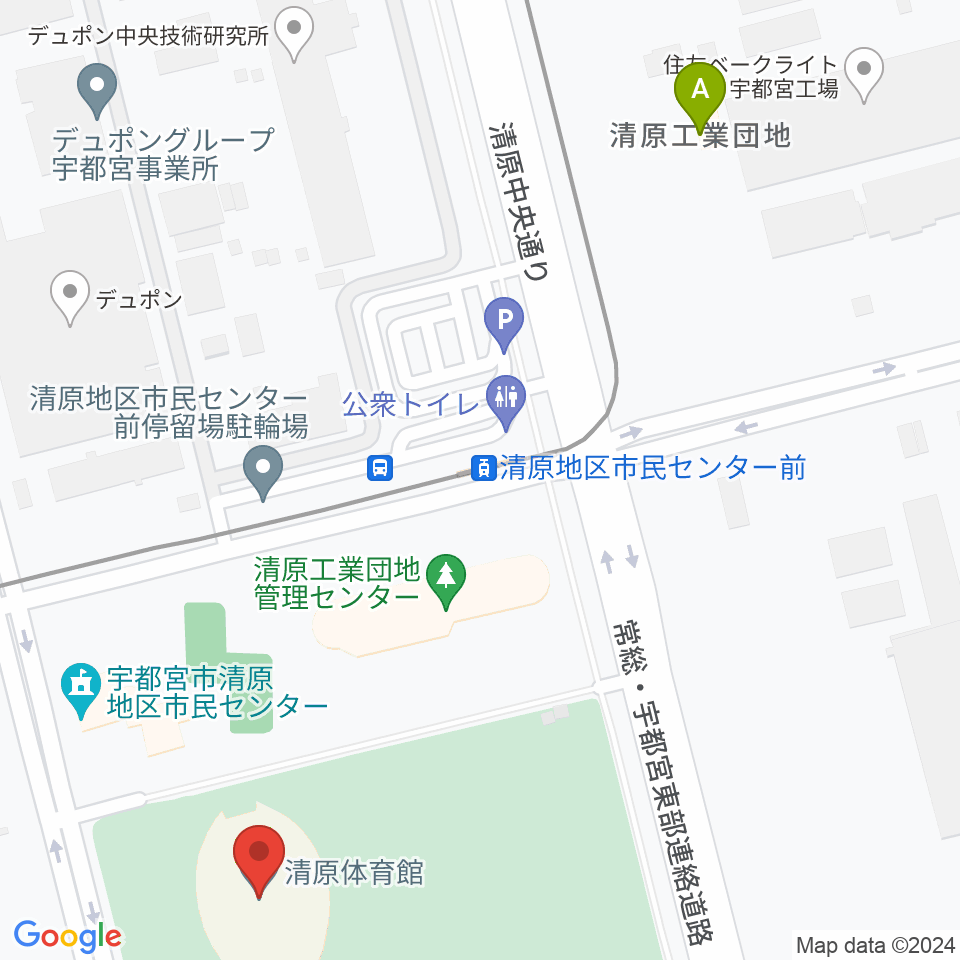 宇都宮市清原体育館周辺のホテル一覧地図