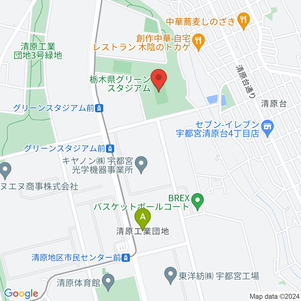 栃木県グリーンスタジアム周辺のホテル一覧地図