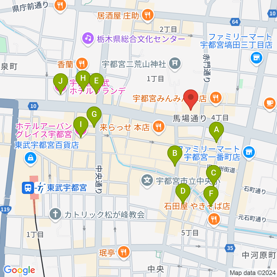 宇都宮市民プラザ周辺のホテル一覧地図