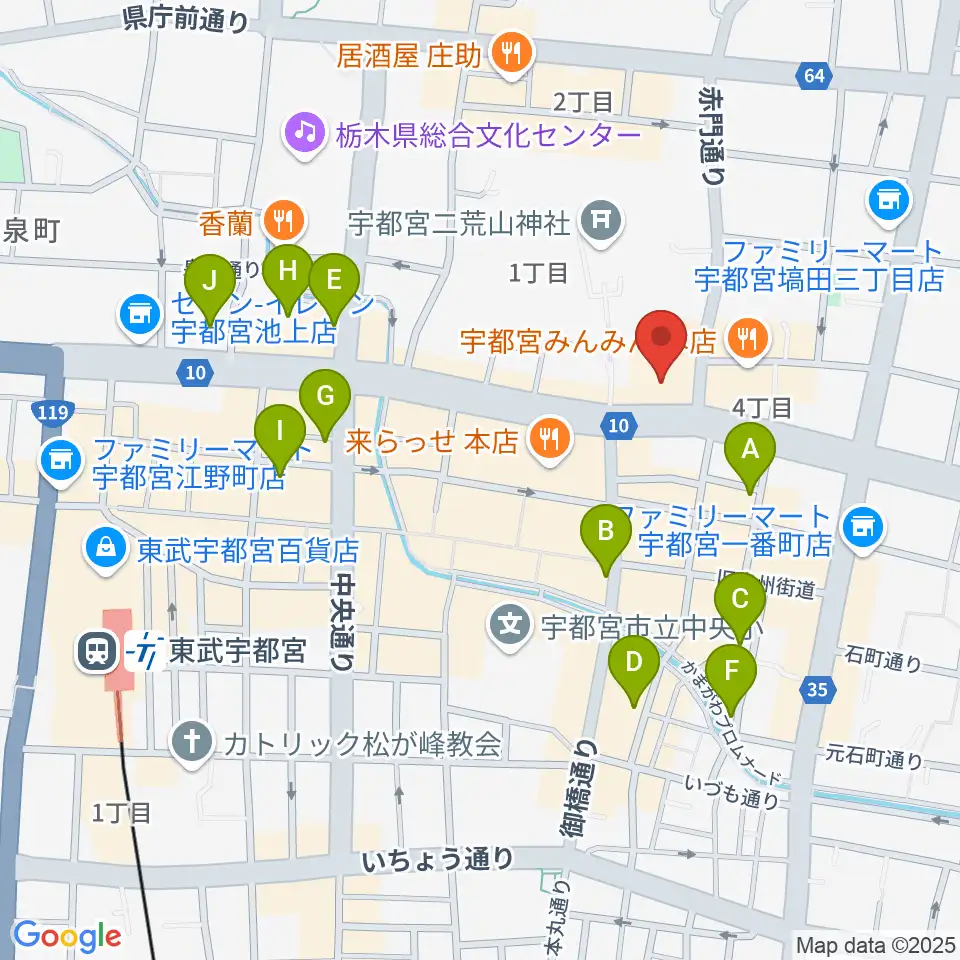 宇都宮市民プラザ周辺のホテル一覧地図