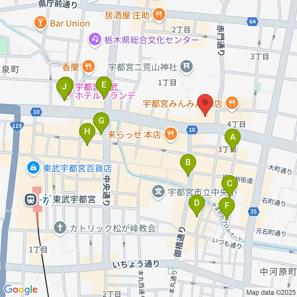 宇都宮市民プラザ周辺のホテル一覧地図