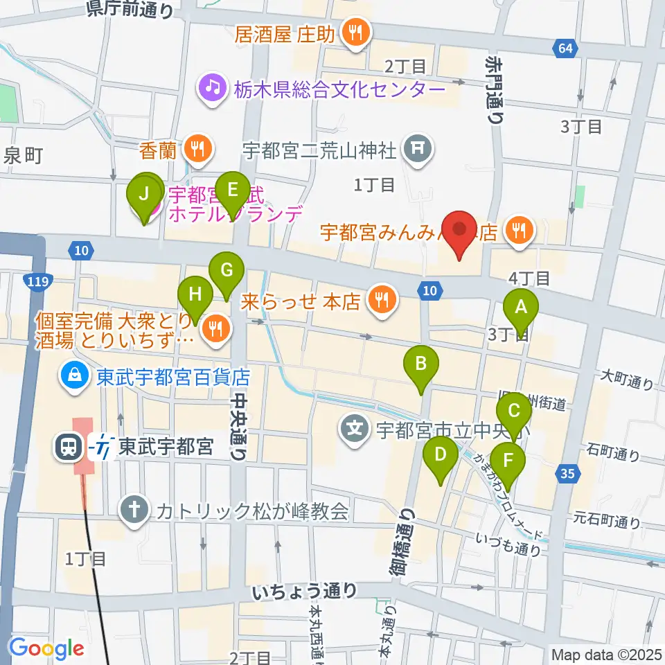 宇都宮市民プラザ周辺のホテル一覧地図