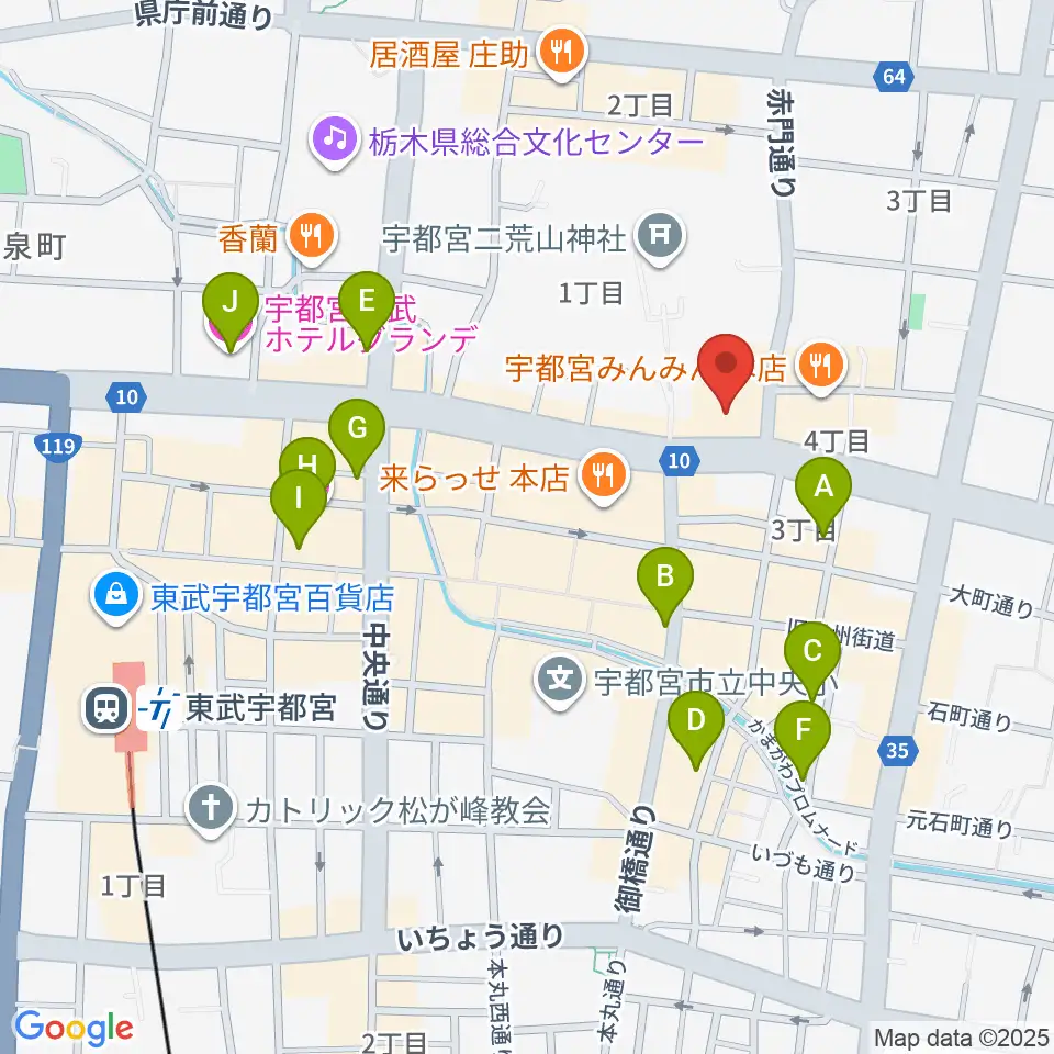 宇都宮市民プラザ周辺のホテル一覧地図