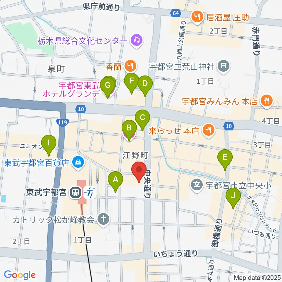 宇都宮市中央生涯学習センター周辺のホテル一覧地図