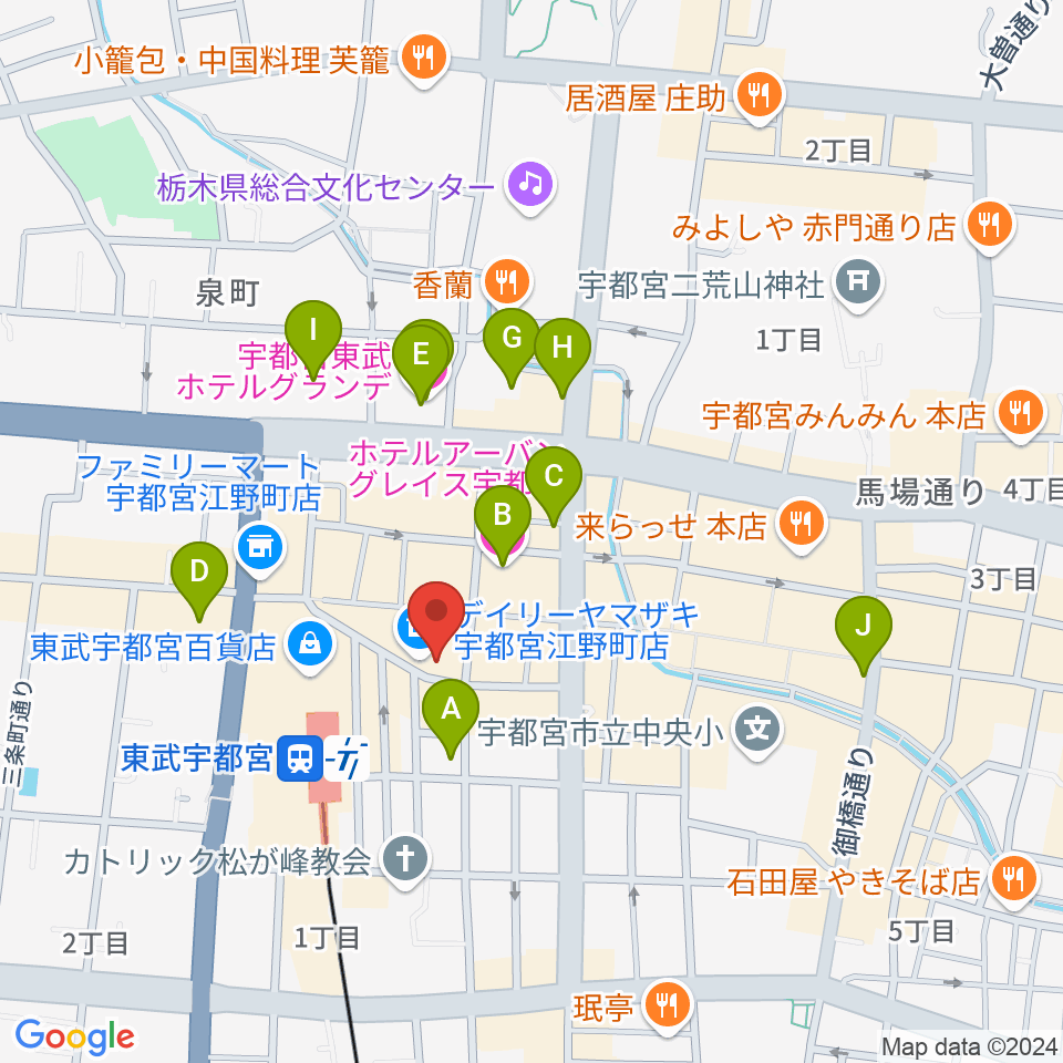 宇都宮ヒカリ座周辺のホテル一覧地図