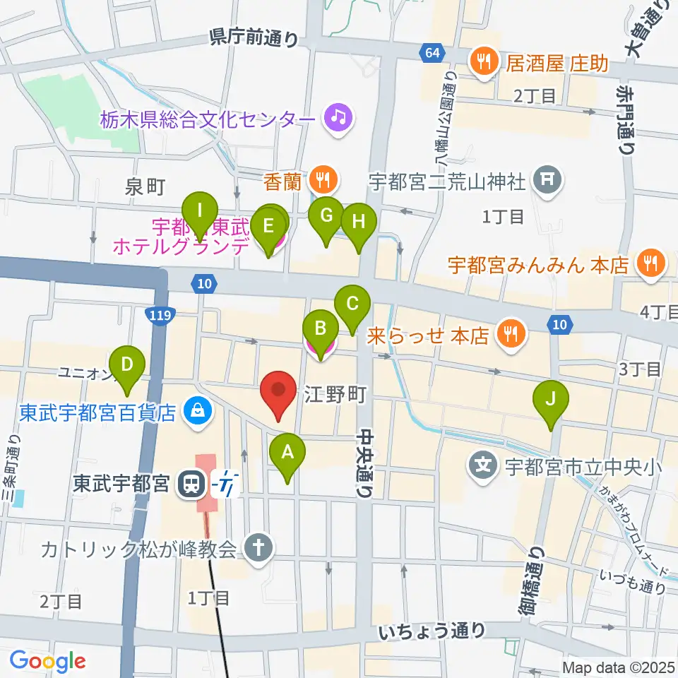 宇都宮ヒカリ座周辺のホテル一覧地図