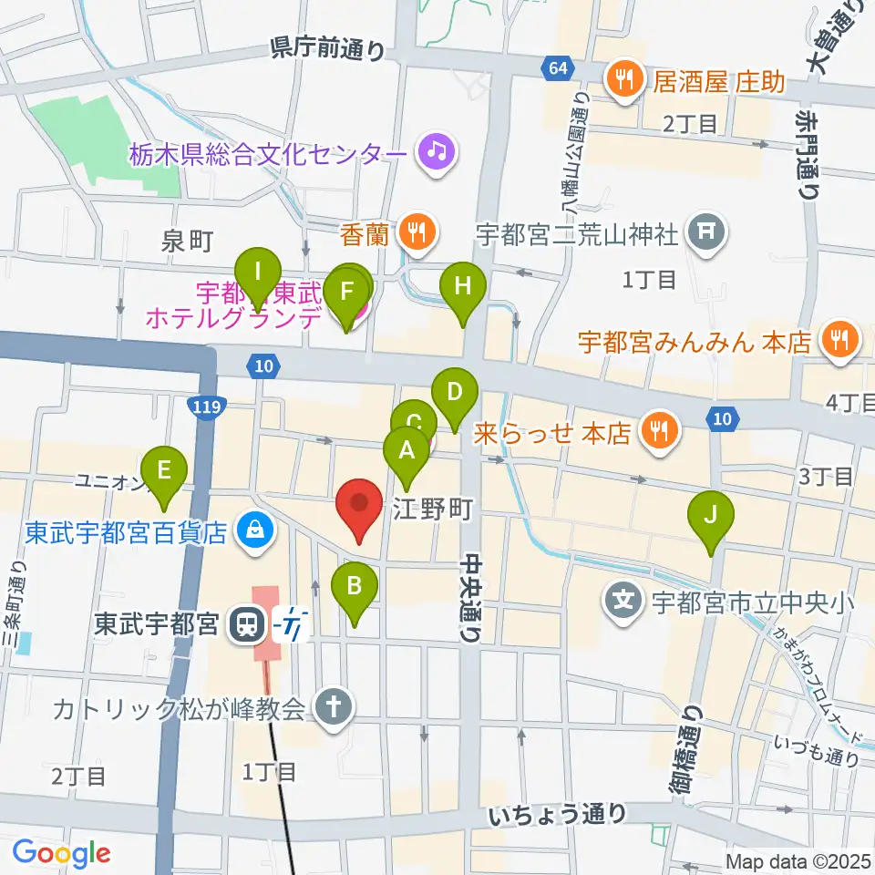 宇都宮ヒカリ座周辺のホテル一覧地図