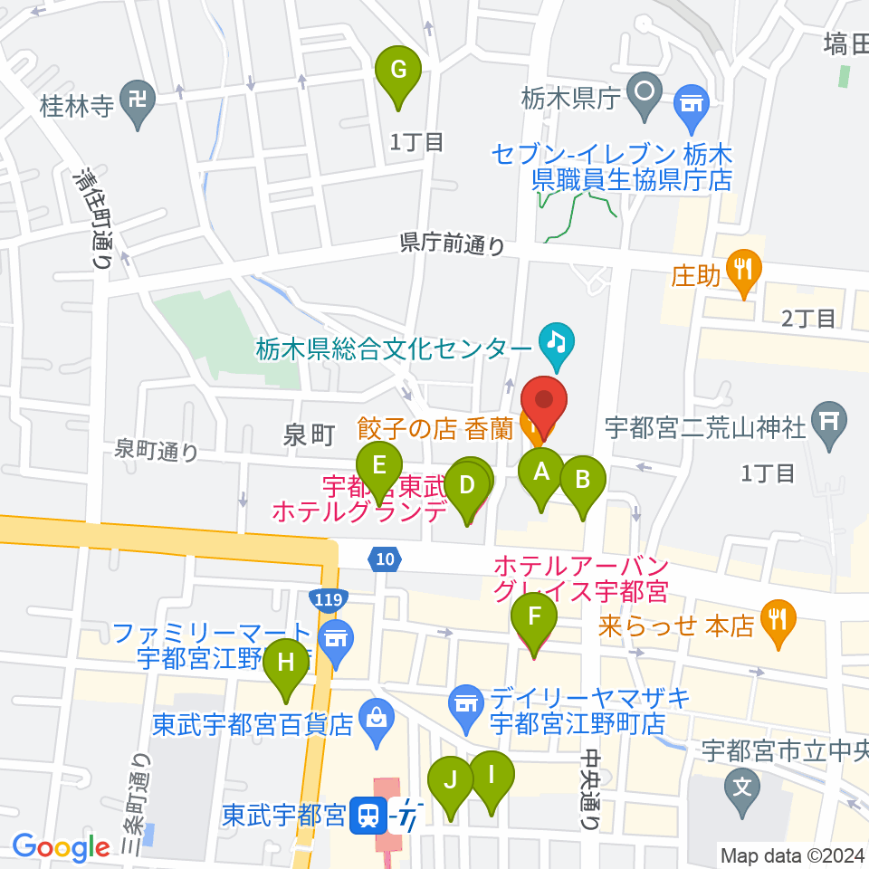 宇都宮Blue・J周辺のホテル一覧地図