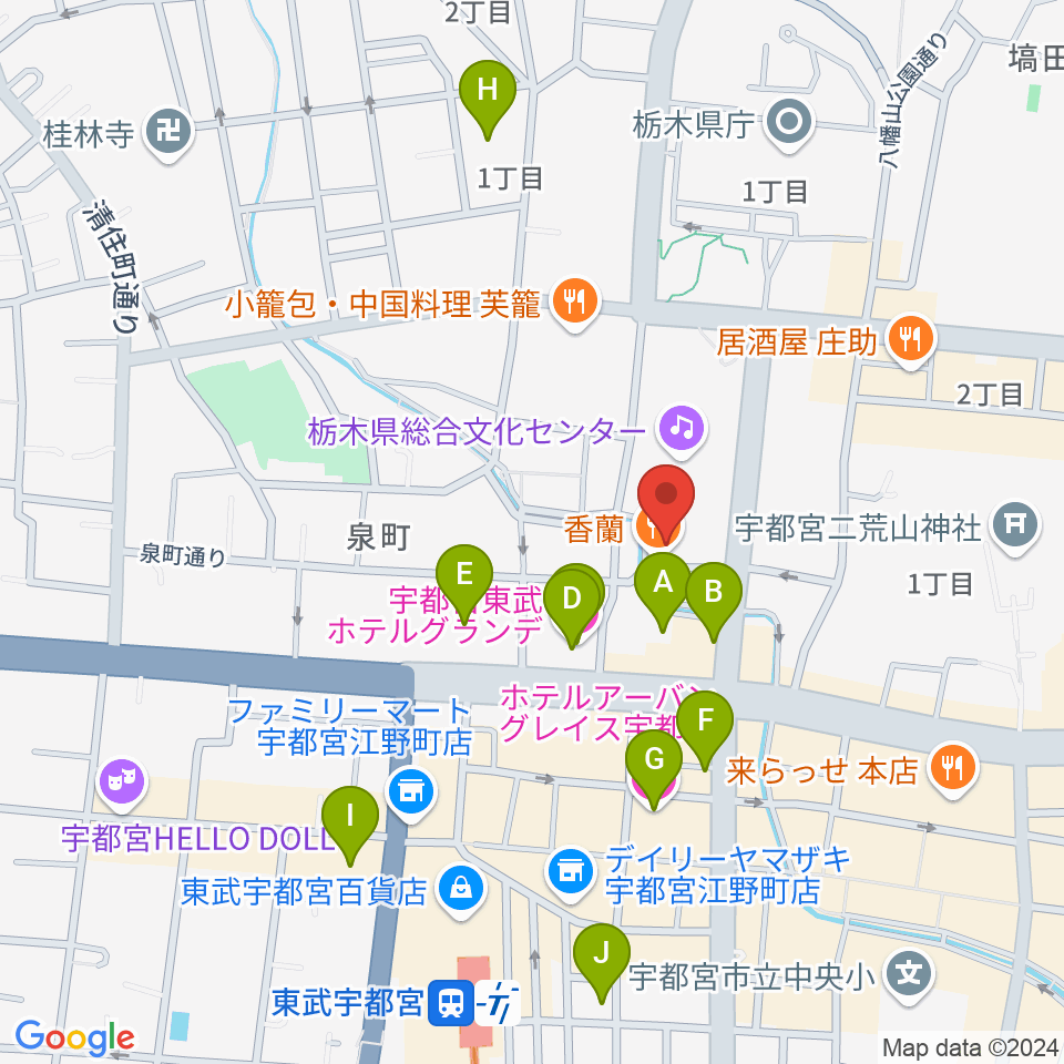 宇都宮Blue・J周辺のホテル一覧地図