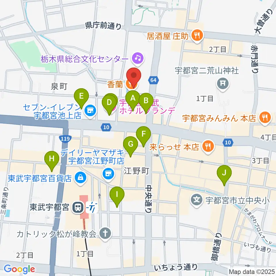 宇都宮Blue・J周辺のホテル一覧地図