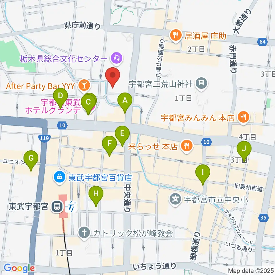 宇都宮Blue・J周辺のホテル一覧地図