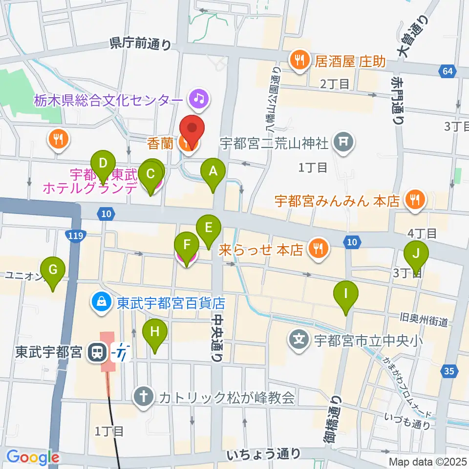 宇都宮Blue・J周辺のホテル一覧地図