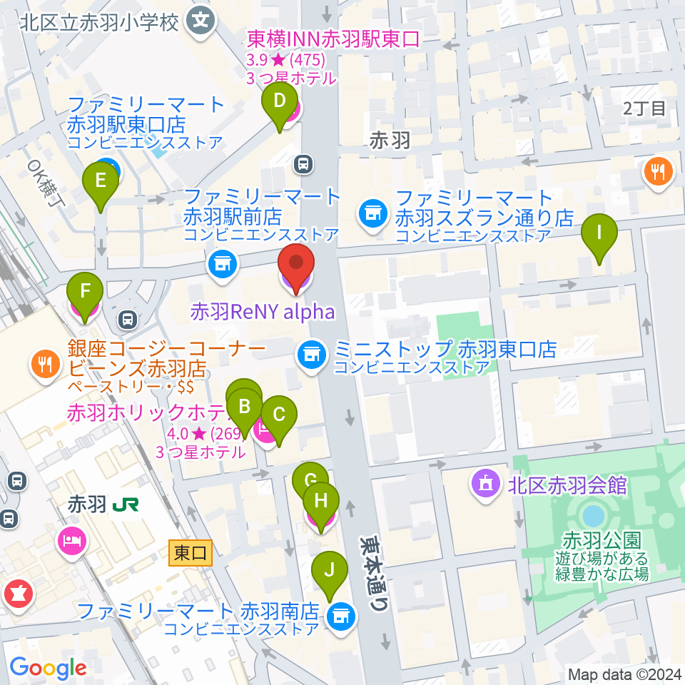 赤羽レニーアルファ周辺のホテル一覧地図