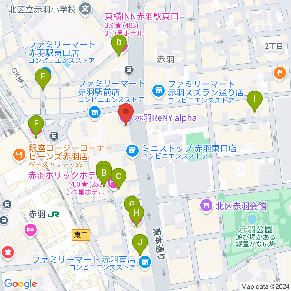 赤羽レニーアルファ周辺のホテル一覧地図