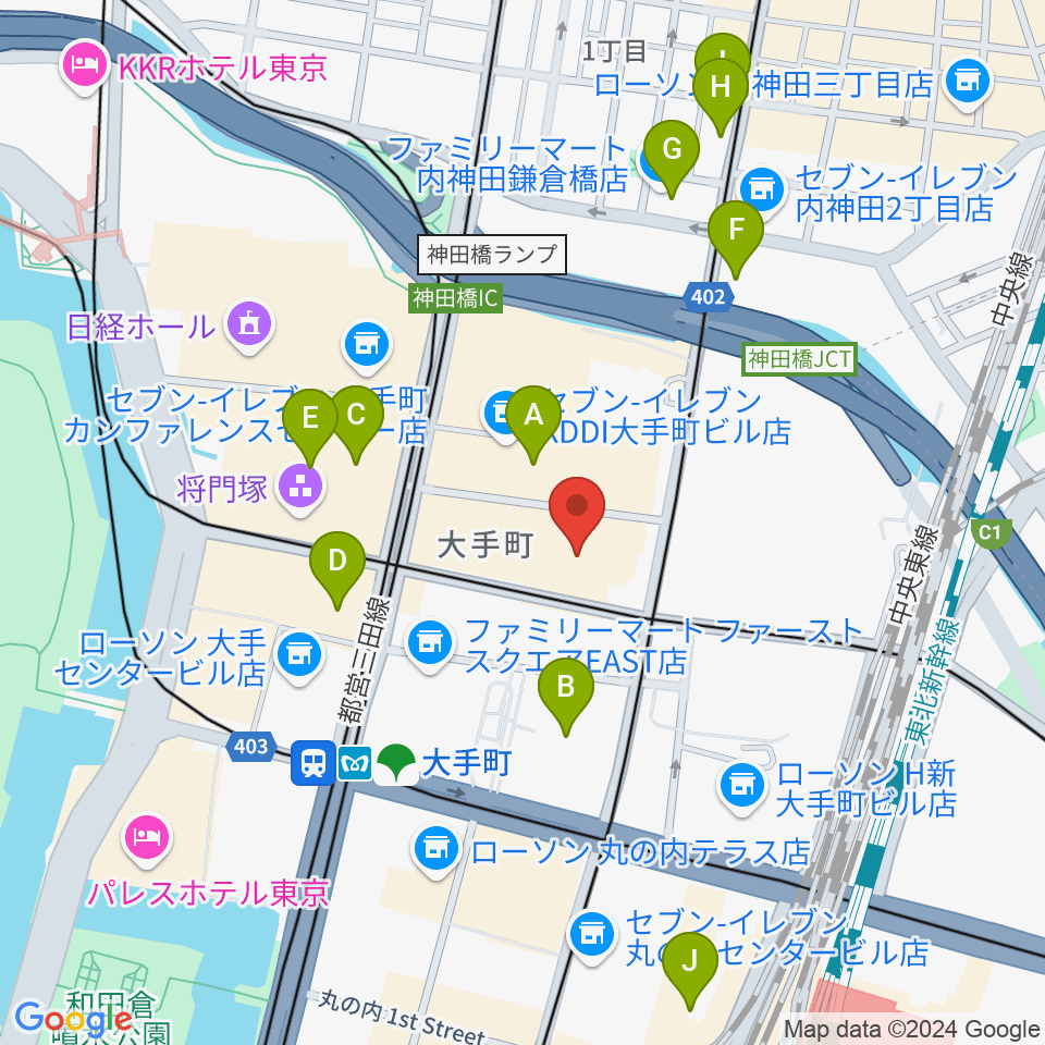 ヤマノミュージックサロン大手町周辺のホテル一覧地図