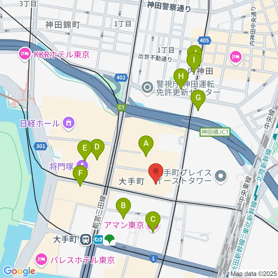 ヤマノミュージックサロン大手町周辺のホテル一覧地図