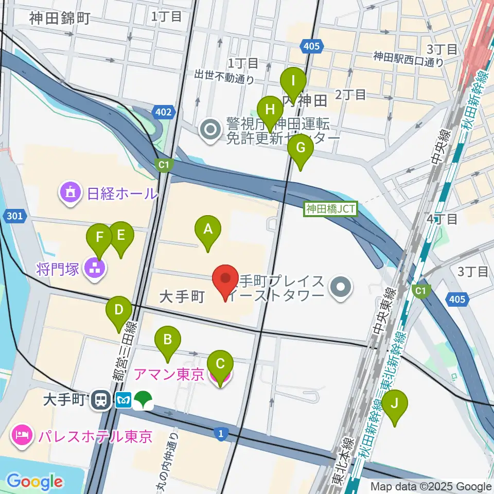 ヤマノミュージックサロン大手町周辺のホテル一覧地図