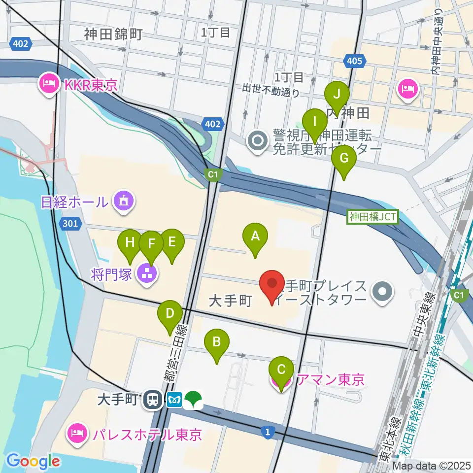 ヤマノミュージックサロン大手町周辺のホテル一覧地図