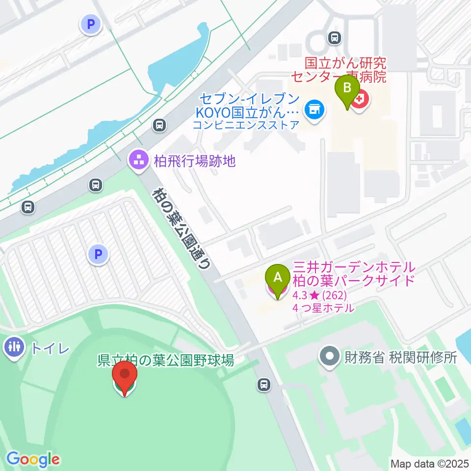 県立柏の葉公園野球場周辺のホテル一覧地図
