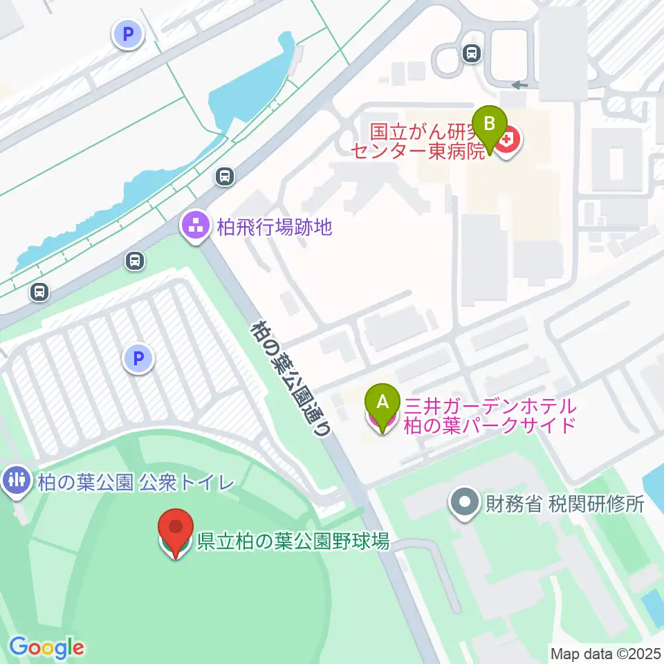 県立柏の葉公園野球場周辺のホテル一覧地図