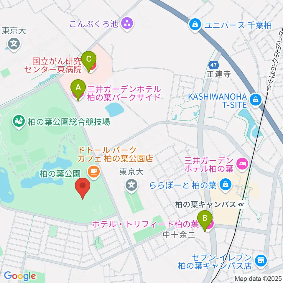 柏の葉公園コミュニティ体育館周辺のホテル一覧地図