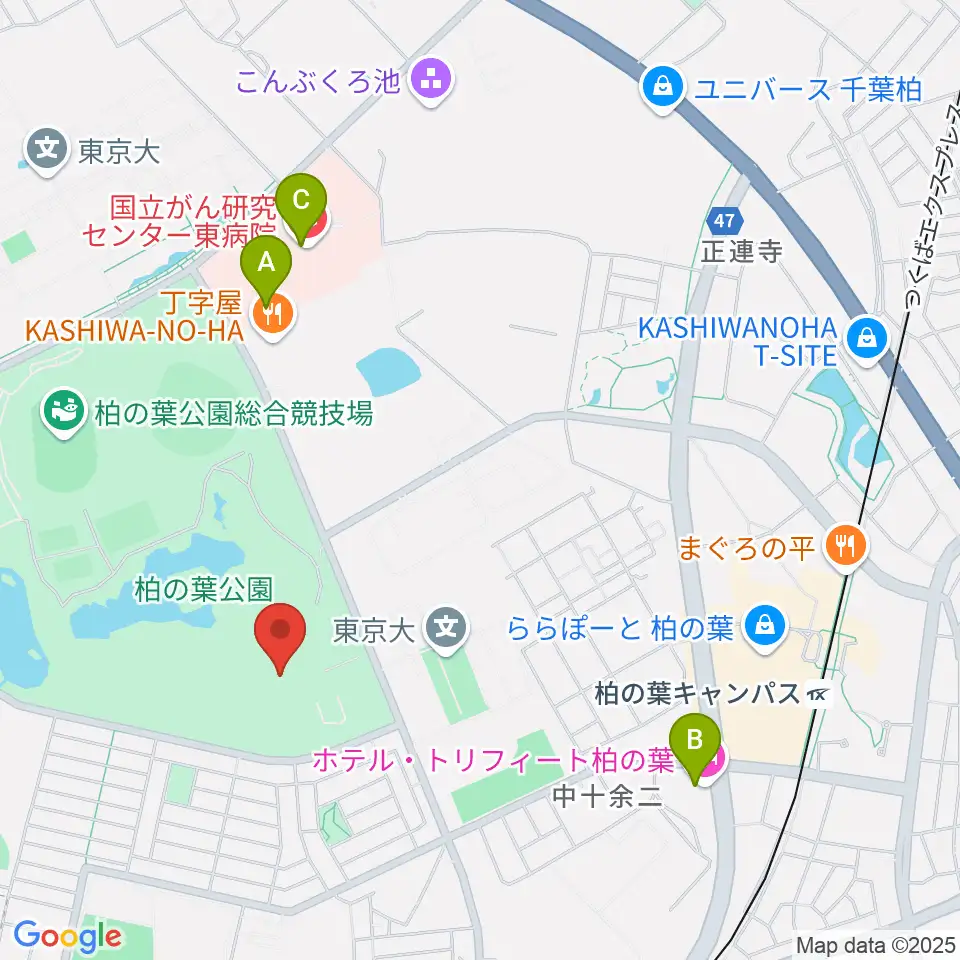 柏の葉公園コミュニティ体育館周辺のホテル一覧地図